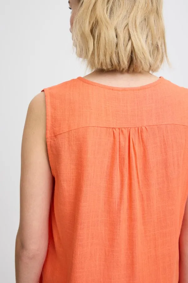 Fransa Linen Blend Top Coral