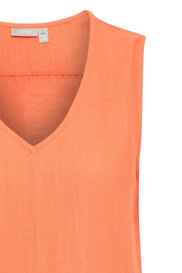 Fransa Linen Blend Top Coral