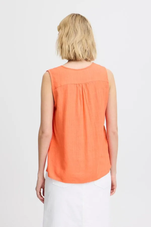 Fransa Linen Blend Top Coral