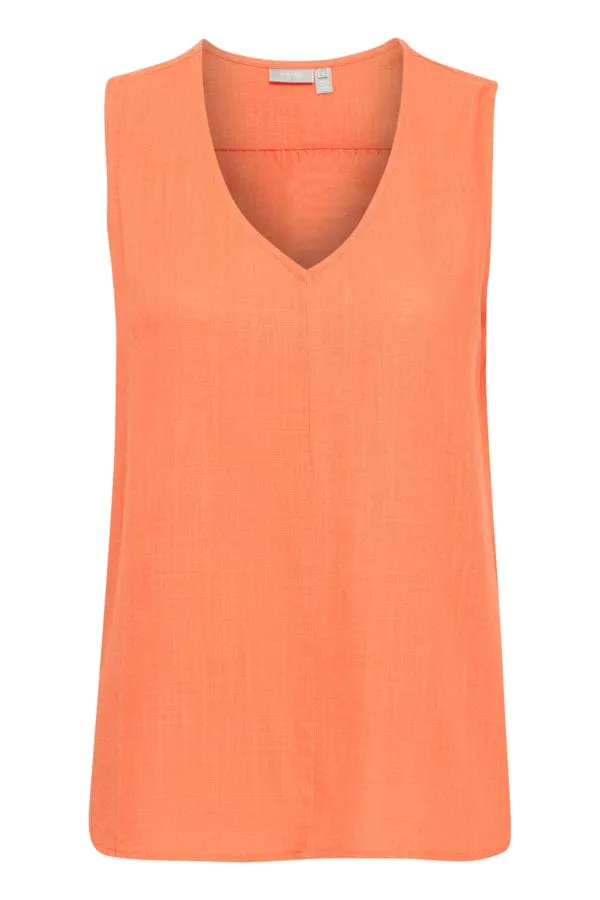 Fransa Linen Blend Top Coral