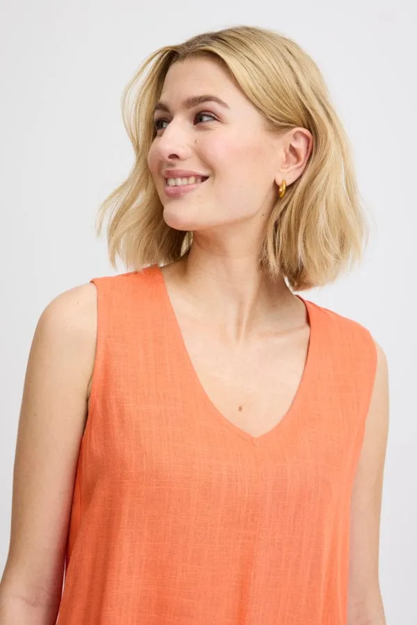 Fransa Linen Blend Top Coral