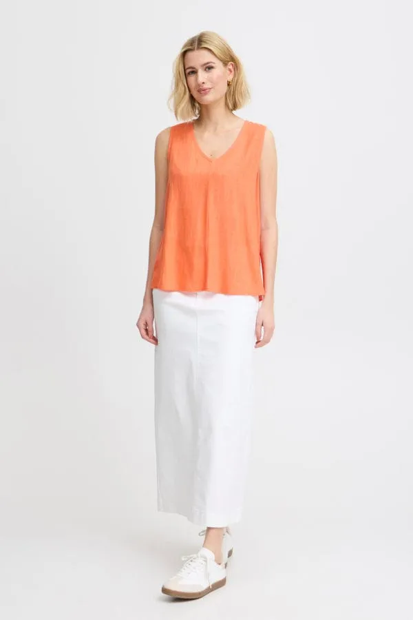 Fransa Linen Blend Top Coral