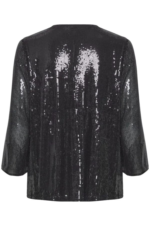 Fransa V Neck Sequin Top Black