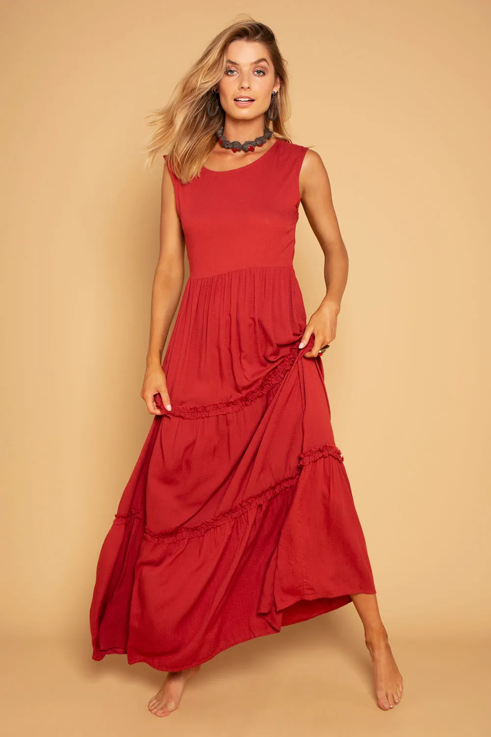 FRILL DRESS DEEP RED