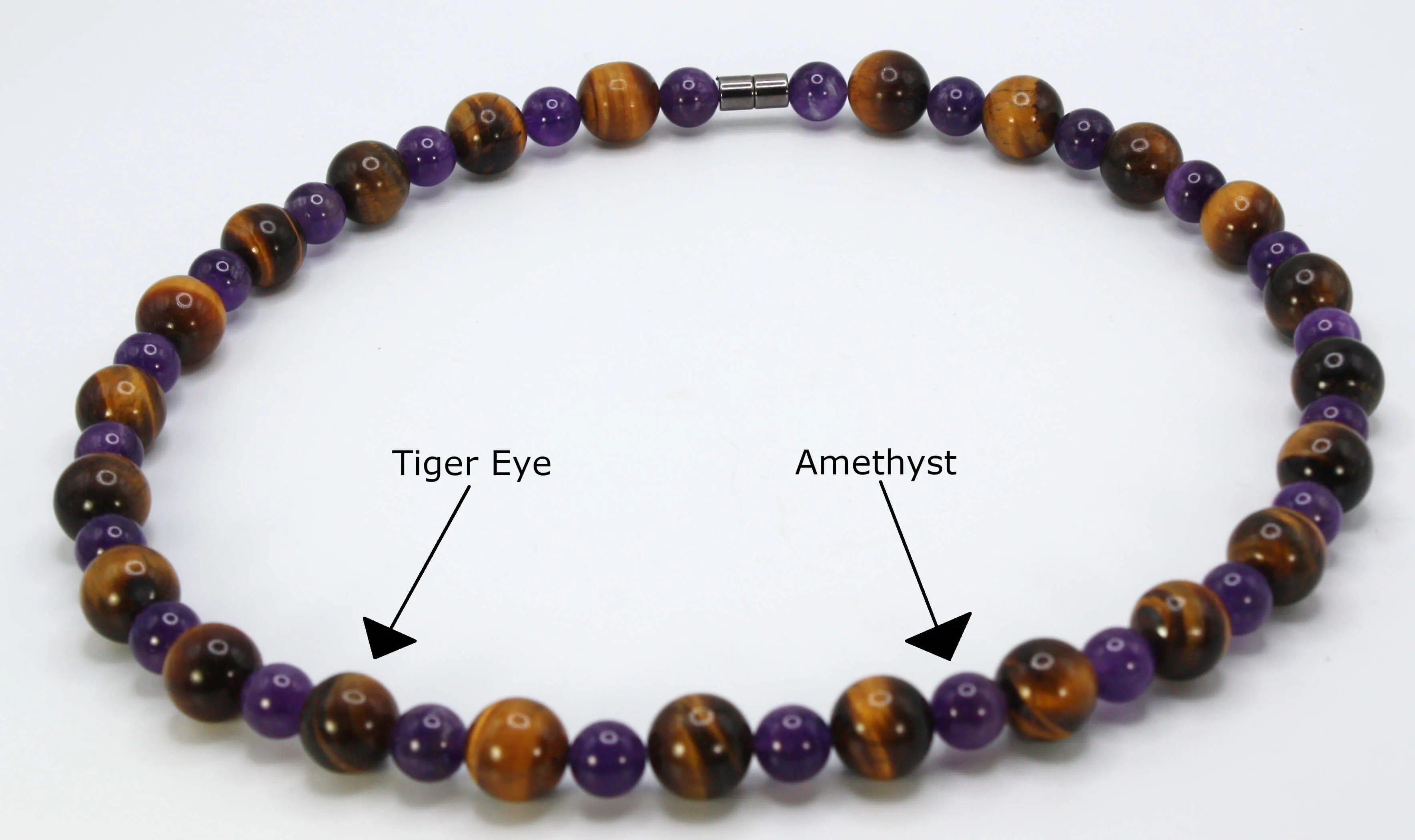 Genuine Tiger Eye and Amethyst Necklace - Gifts for Men/Women - 14mm and 10mm Beaded Necklace