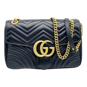 Gucci GG Marmont Calfskin Matelasse Medium Black Leather Shoulder Bag