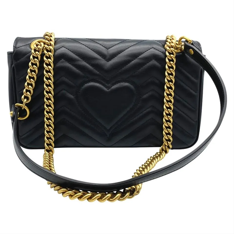 Gucci Marmont Gg Small Matelasse Black Leather Shoulder Bag