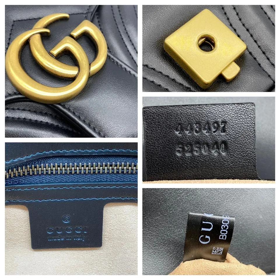 Gucci Marmont Gg Small Matelasse Black Leather Shoulder Bag