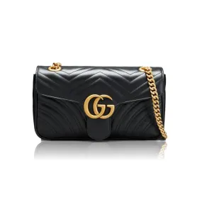 Gucci Marmont Gg Small Matelasse Black Leather Shoulder Bag