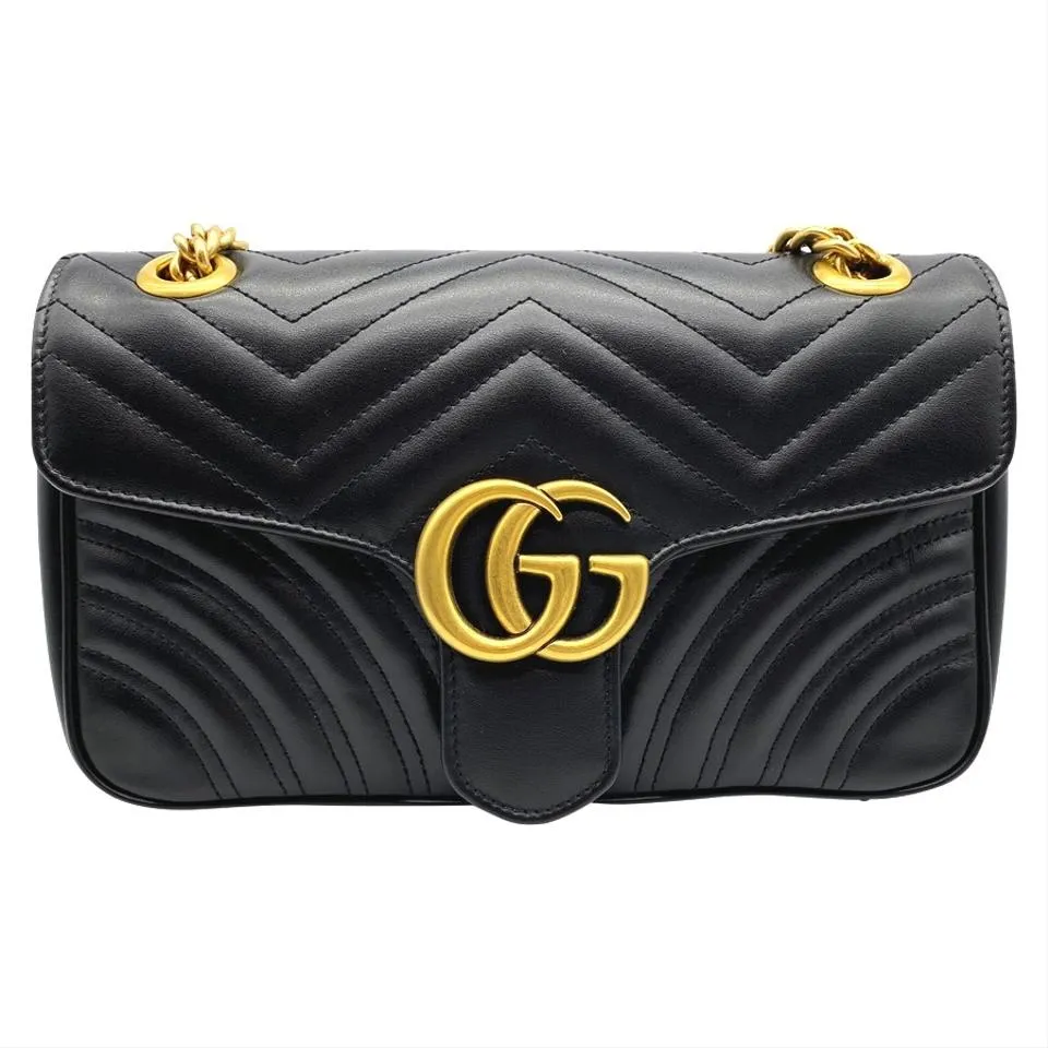 Gucci Marmont Gg Small Matelasse Black Leather Shoulder Bag