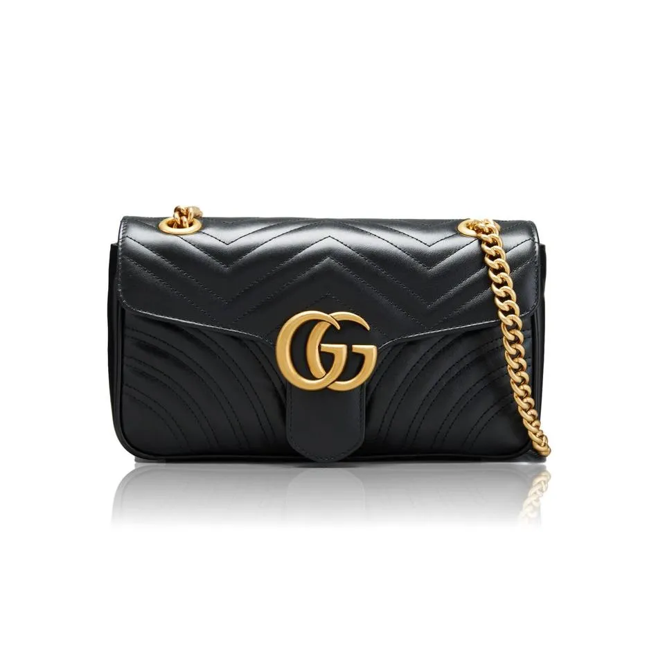 Gucci Marmont Gg Small Matelasse Black Leather Shoulder Bag