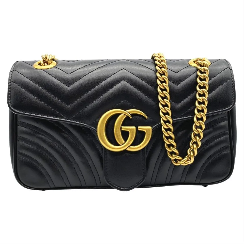 Gucci Marmont Gg Small Matelasse Black Leather Shoulder Bag