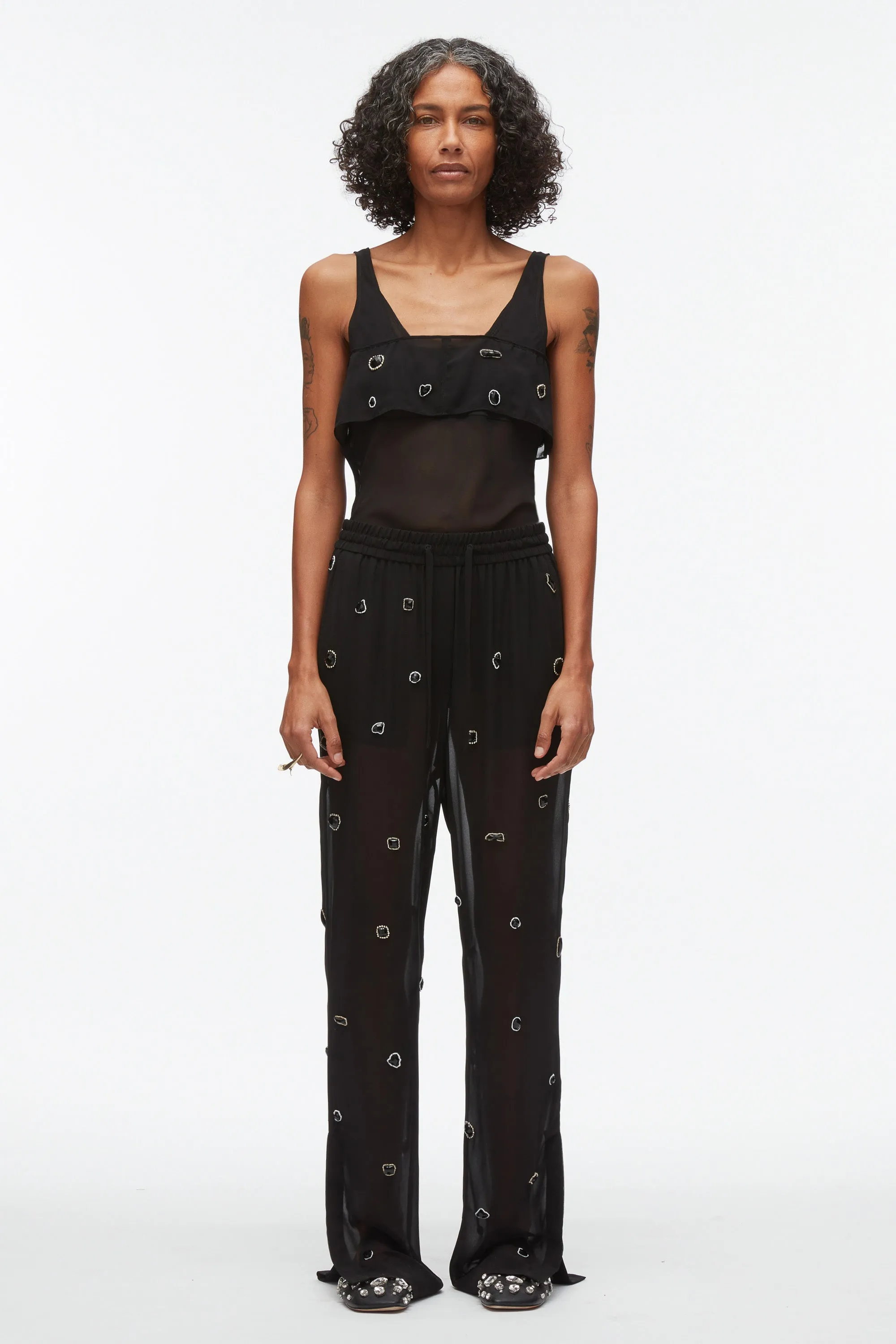 Halo Embroidered Chiffon Pant