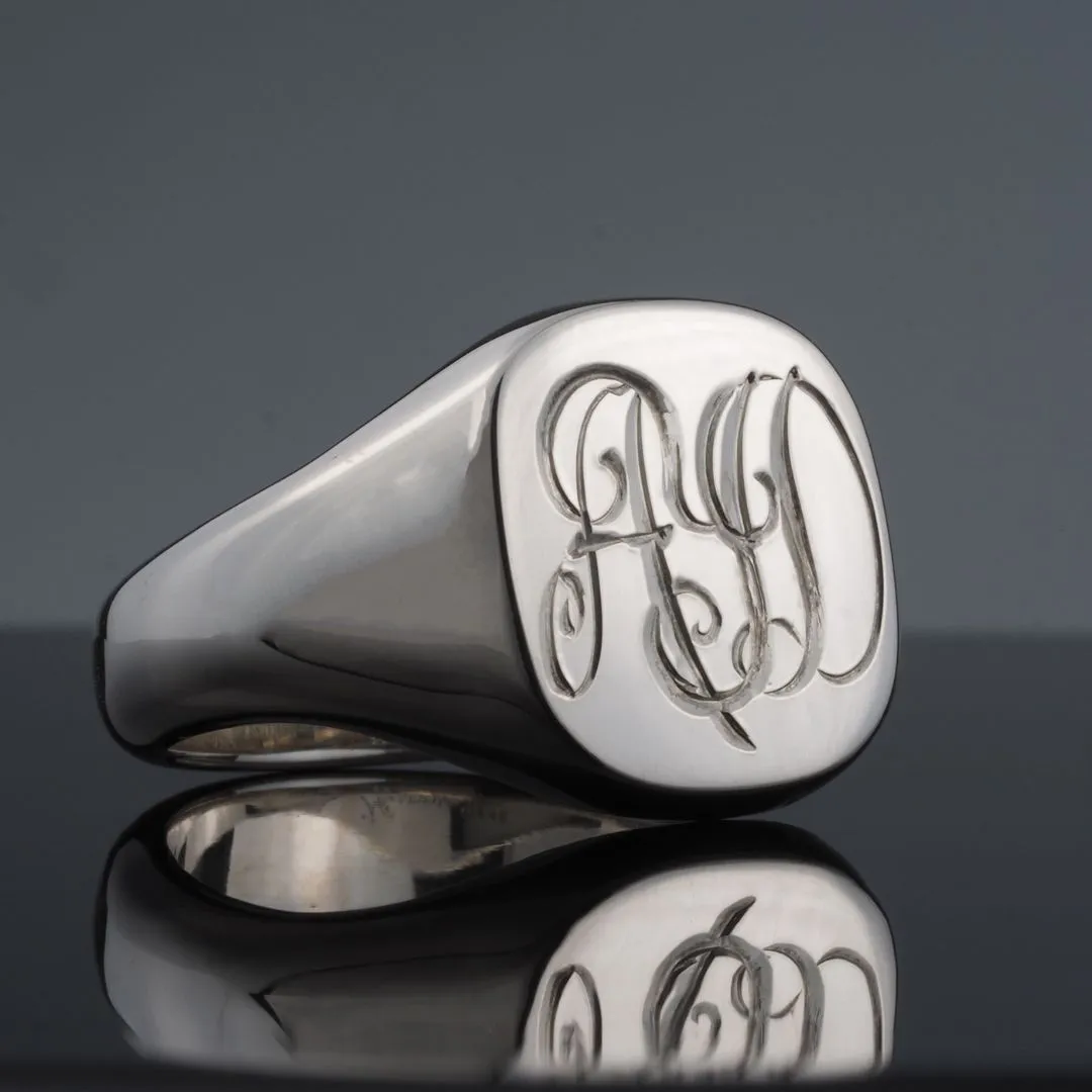 Hand Engraved Initials Heavy Weight Silver Signet Ring