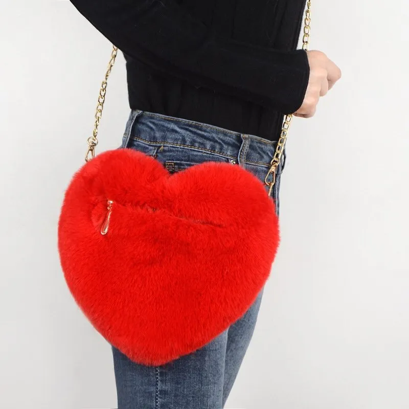 Heart Shaped Plush Crossbody Bag