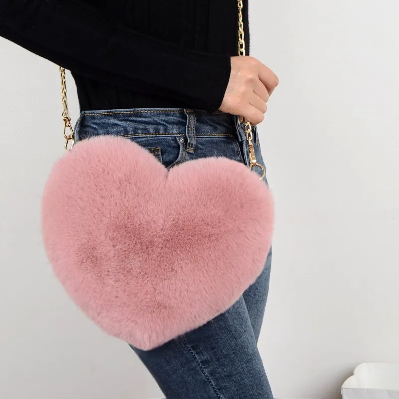 Heart Shaped Plush Crossbody Bag