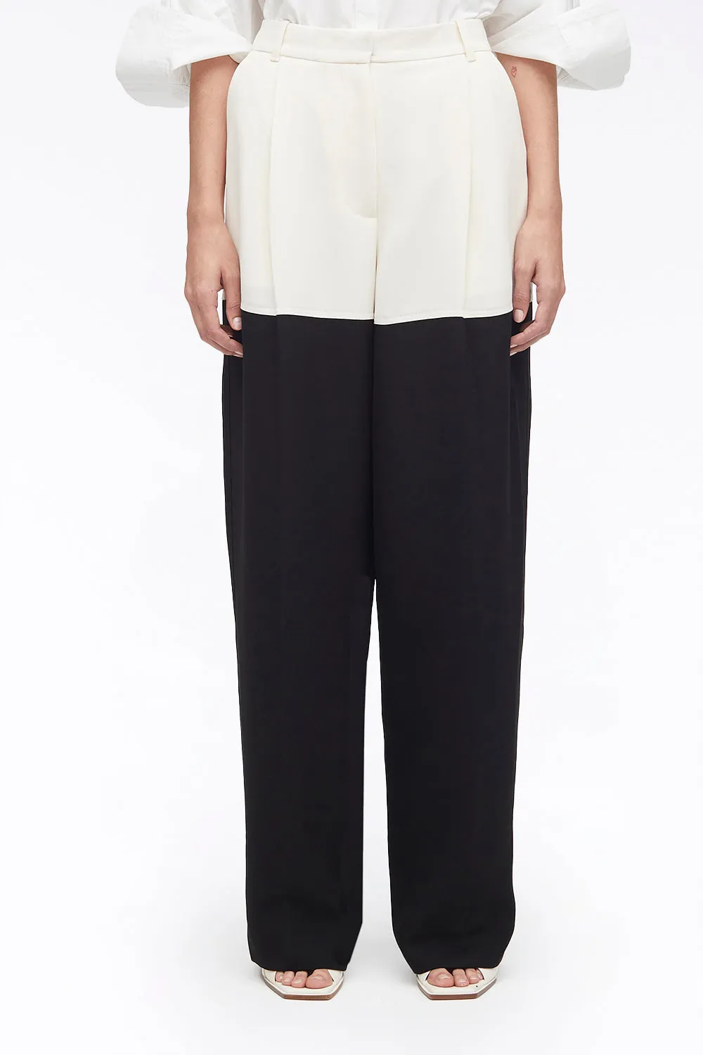 Heavy Cady Color Block Wide Leg Trouser