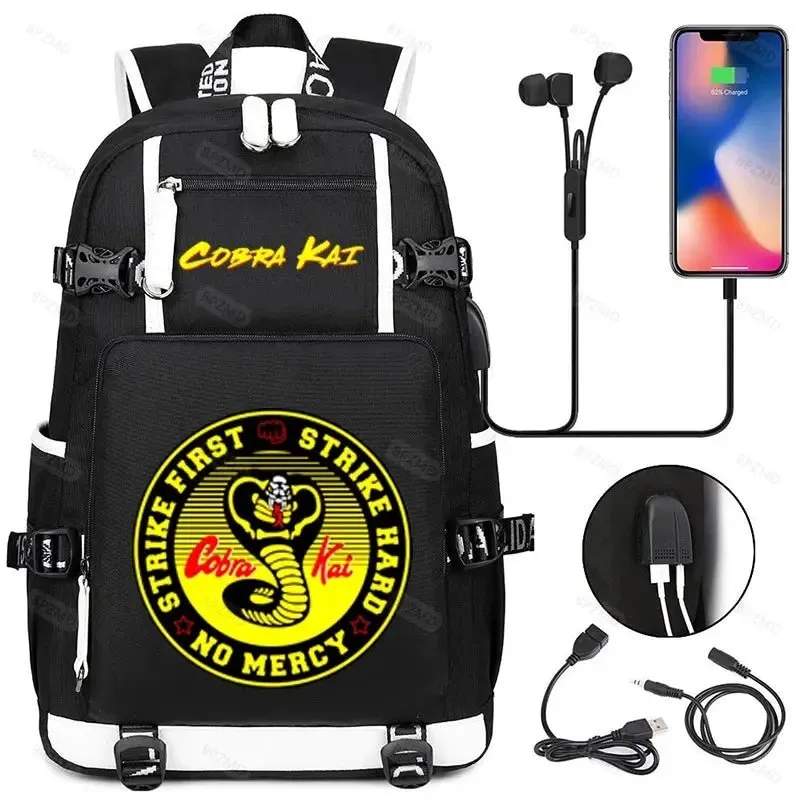 High Quality Anime Cobra Kai School Bag - USB Charging Backpack for Teens Boys Girls Men Women - Travel Laptop Bookbag