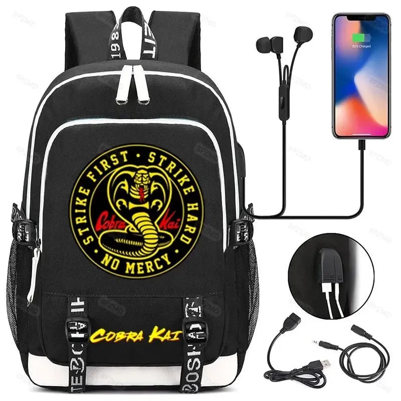 High Quality Anime Cobra Kai School Bag - USB Charging Backpack for Teens Boys Girls Men Women - Travel Laptop Bookbag