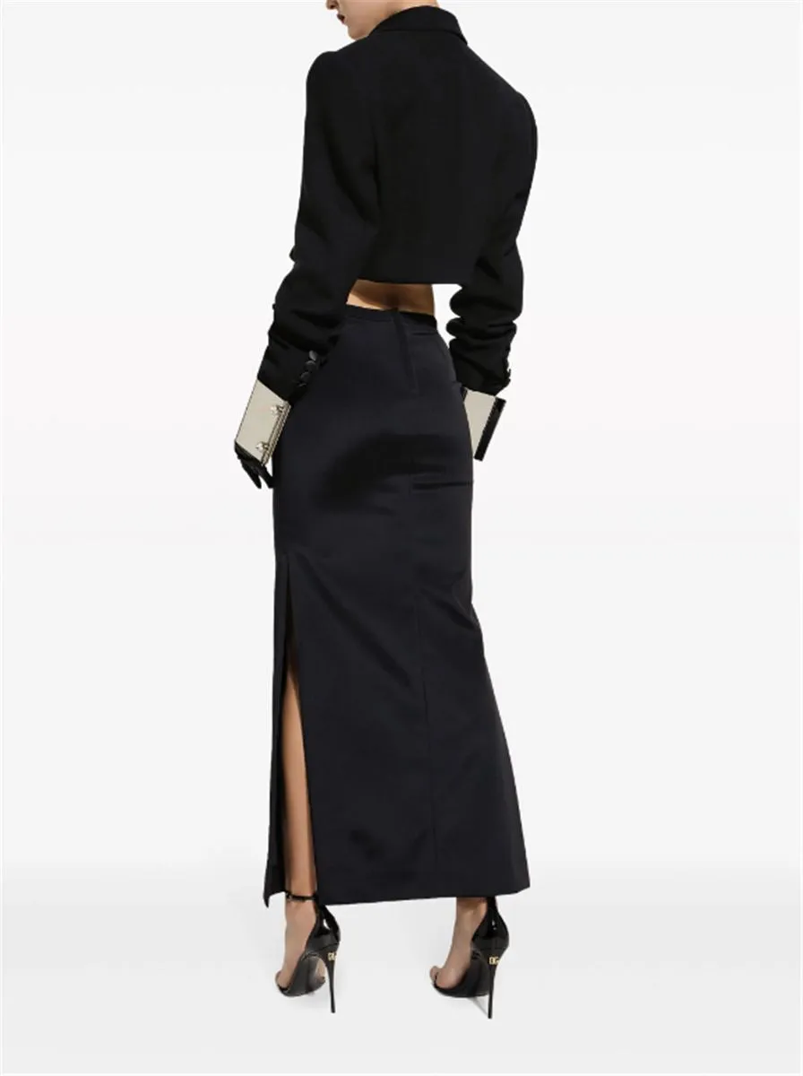 HIGH-SLITTED CADY MAXI SKIRT