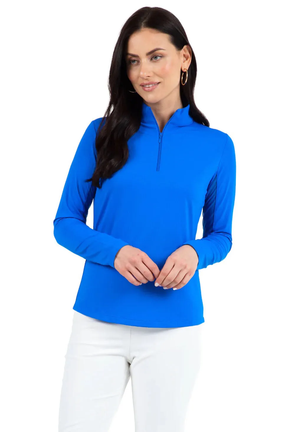 Ibkul Womens Long Sleeve Mock Solid Top - Blue