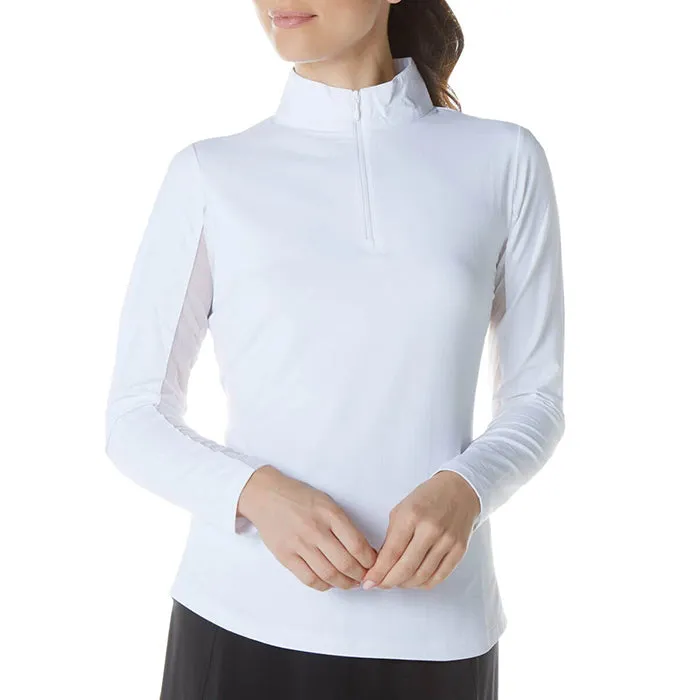 IBKUL Womens Long Sleeve Mock Solid Top - White