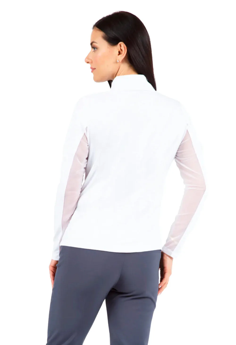 IBKUL Womens Long Sleeve Mock Solid Top - White