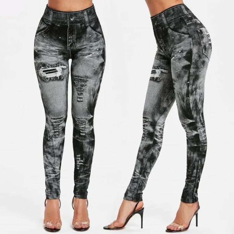 Imitation Distressed Denim Jeans