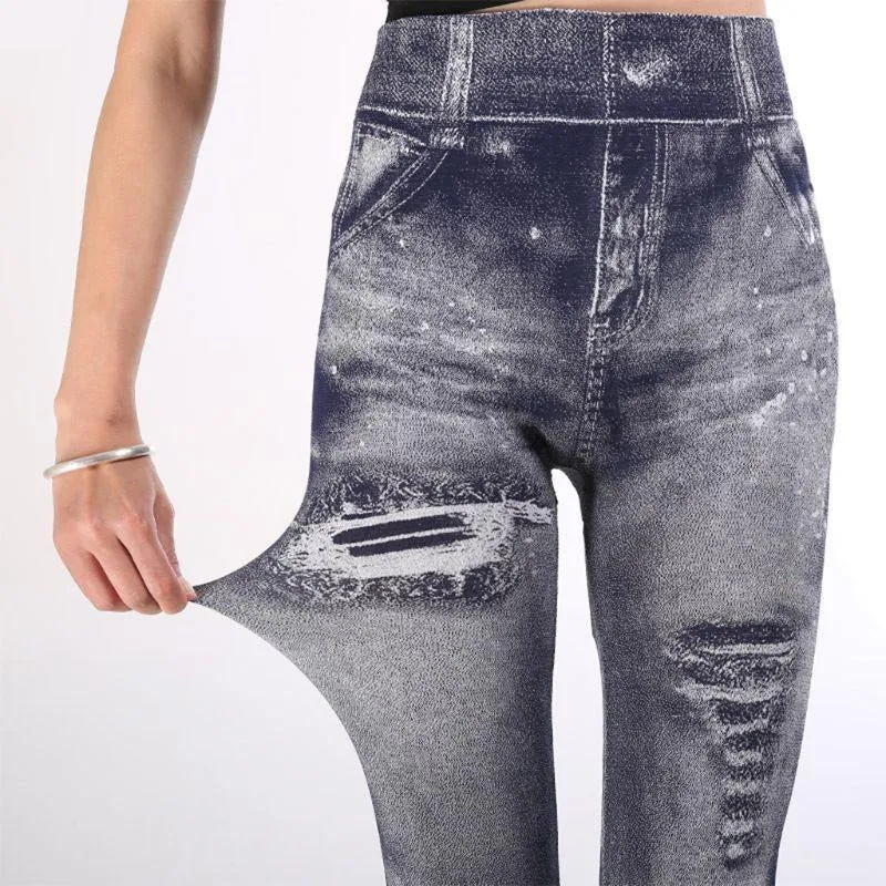 Imitation Distressed Denim Jeans