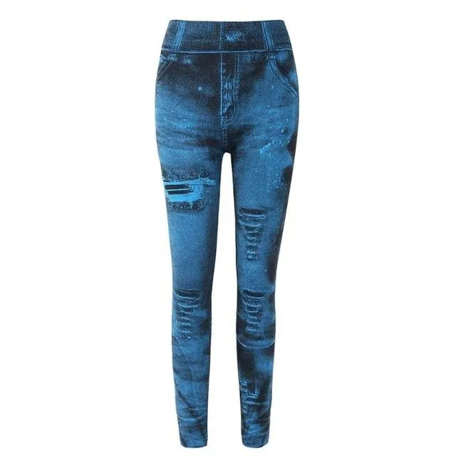 Imitation Distressed Denim Jeans