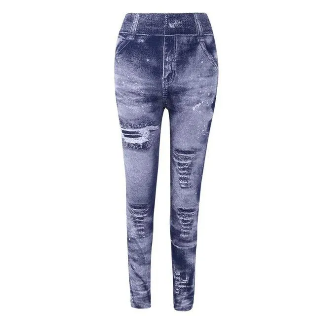 Imitation Distressed Denim Jeans