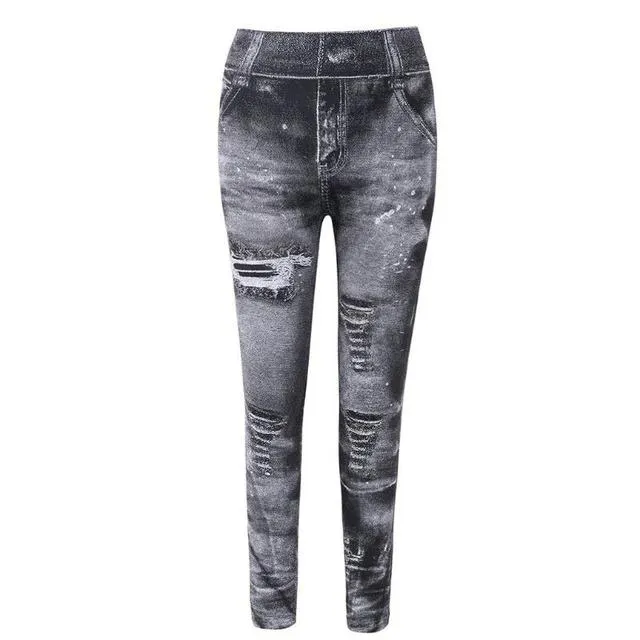 Imitation Distressed Denim Jeans