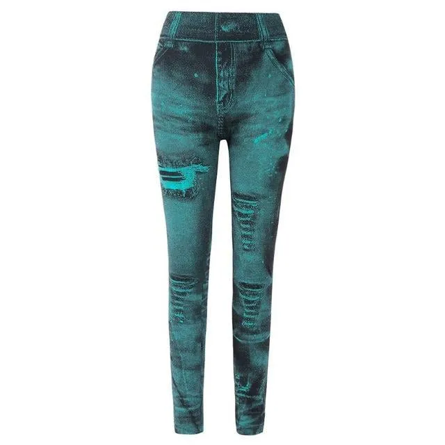 Imitation Distressed Denim Jeans