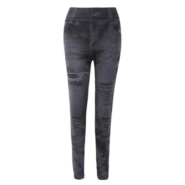 Imitation Distressed Denim Jeans