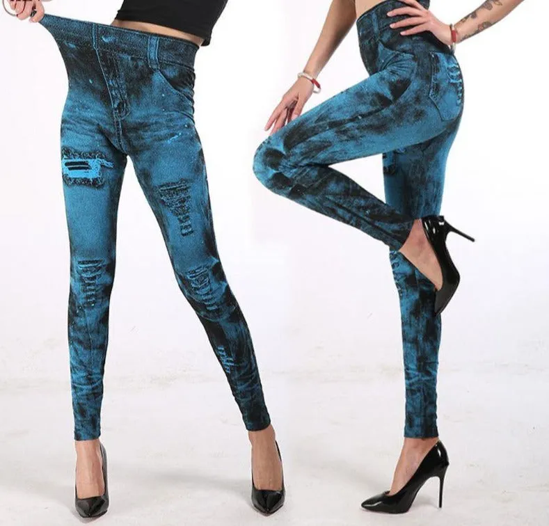 Imitation Distressed Denim Jeans