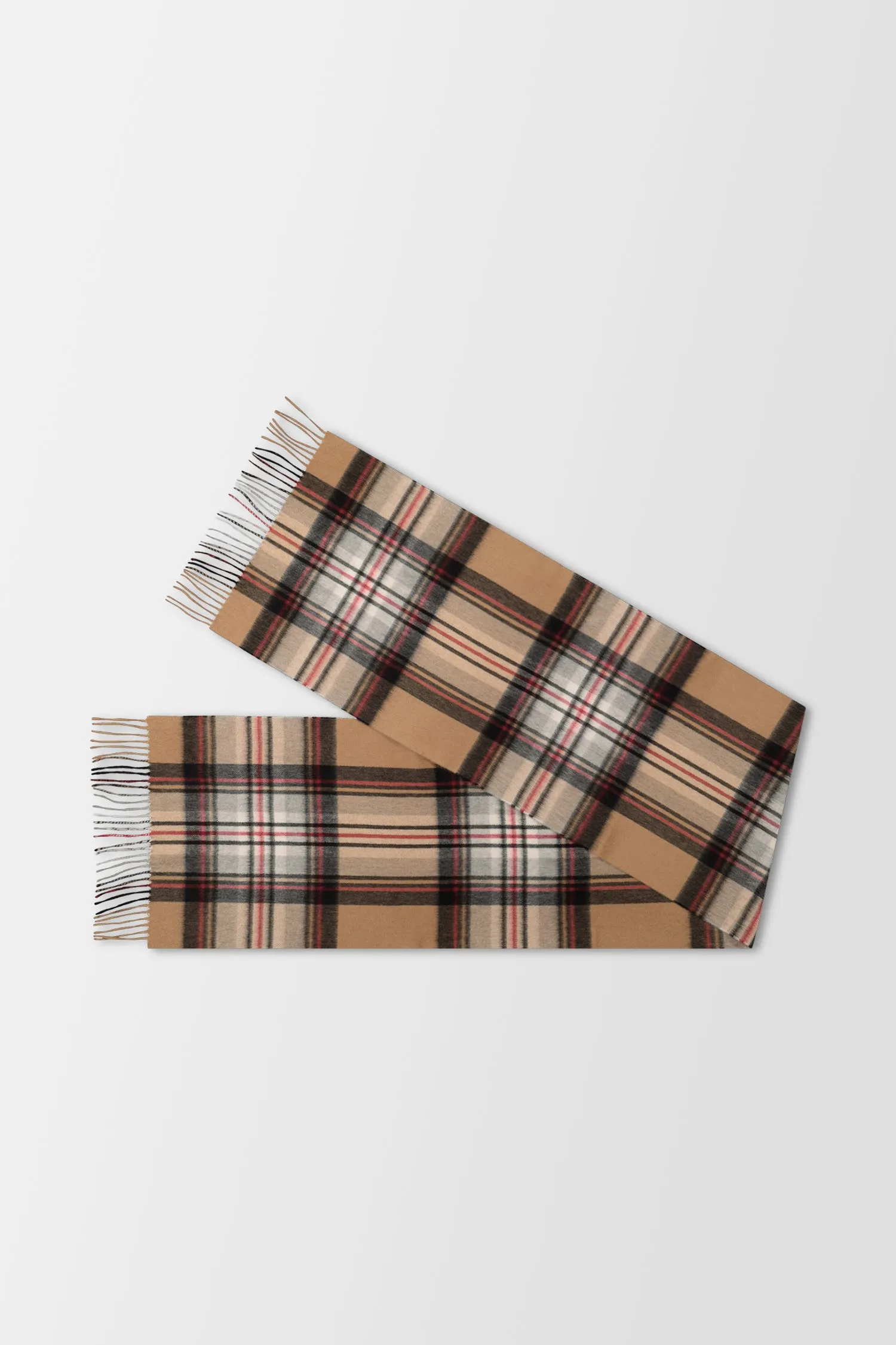 Joshua Ellis Camel Stewart Ripple Tartan Scarf