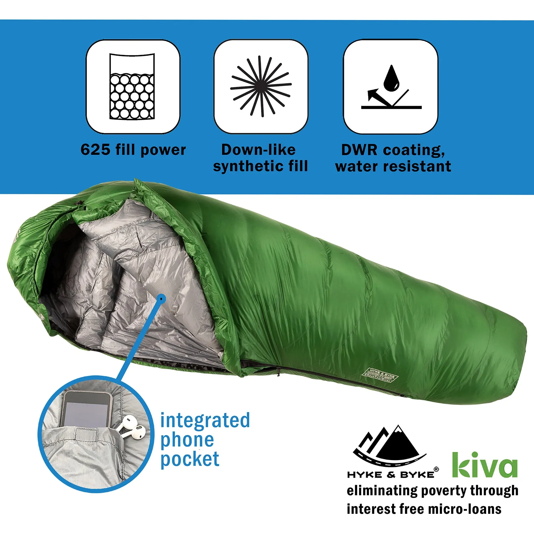 Katahdin 15°F 625 Fill Power Hydrophobic Sleeping Bag with Advanced Synthetic