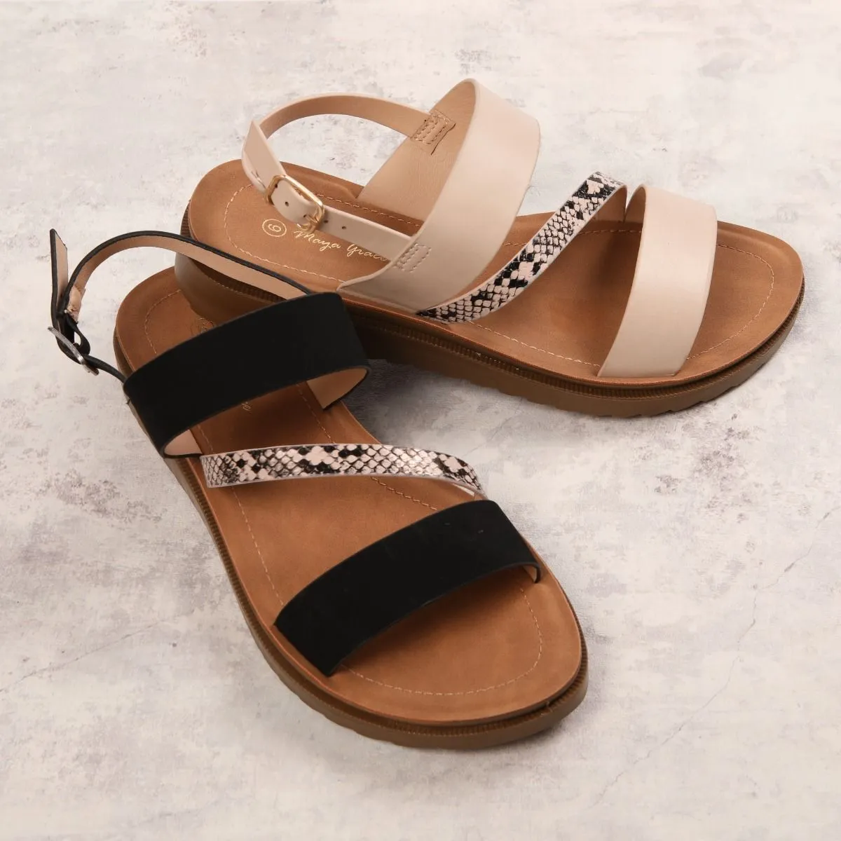 Ladies Contrast Strap Sandals