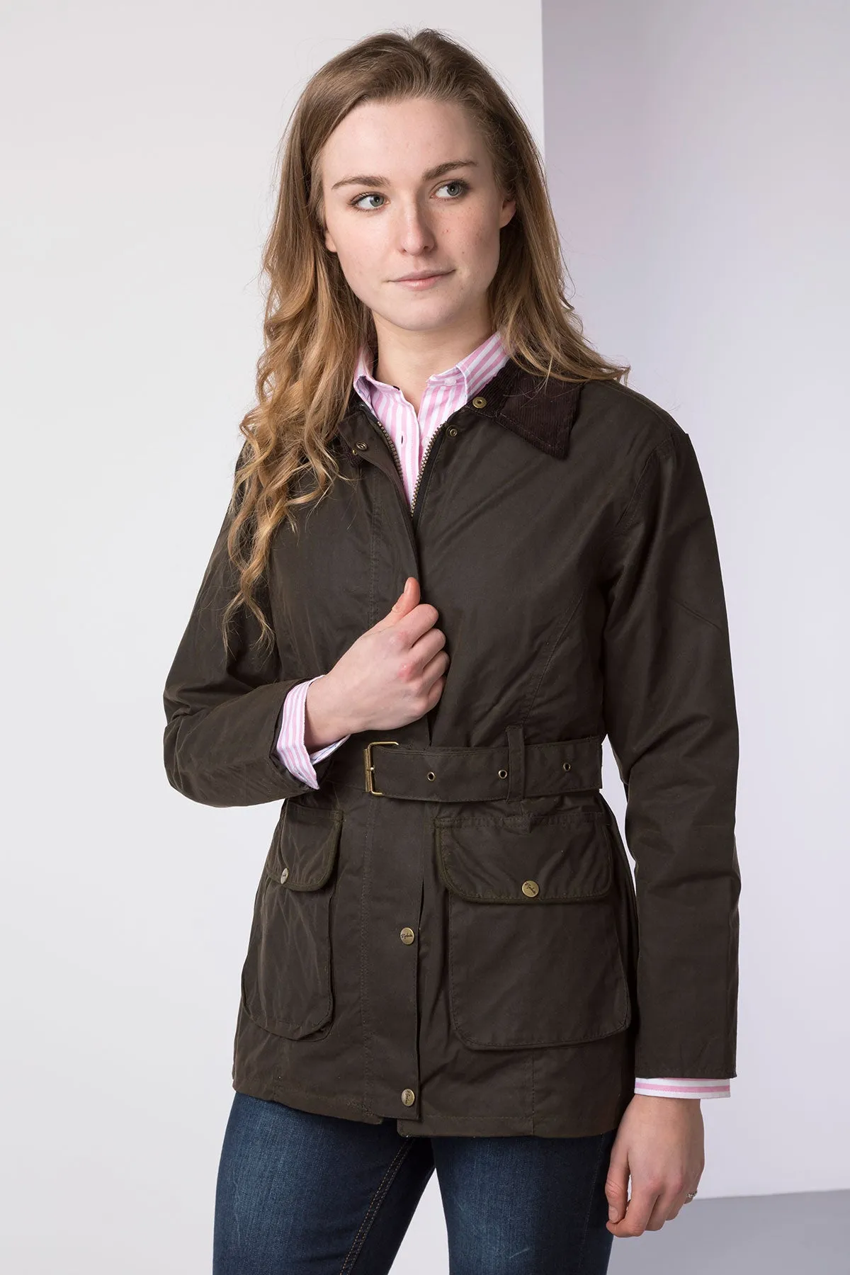 Ladies Long Length Belted Wax Jacket