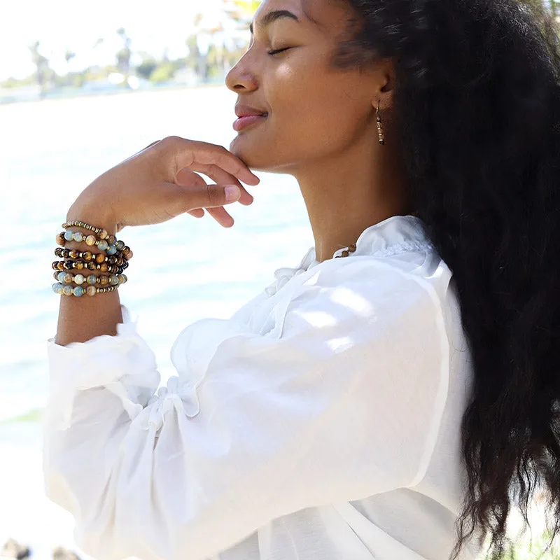 Lemurian Aquatine and Tiger's Eye Mala Bracelet