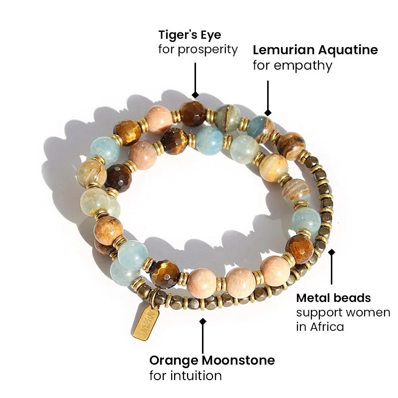 Lemurian Aquatine and Tiger's Eye Mala Bracelet