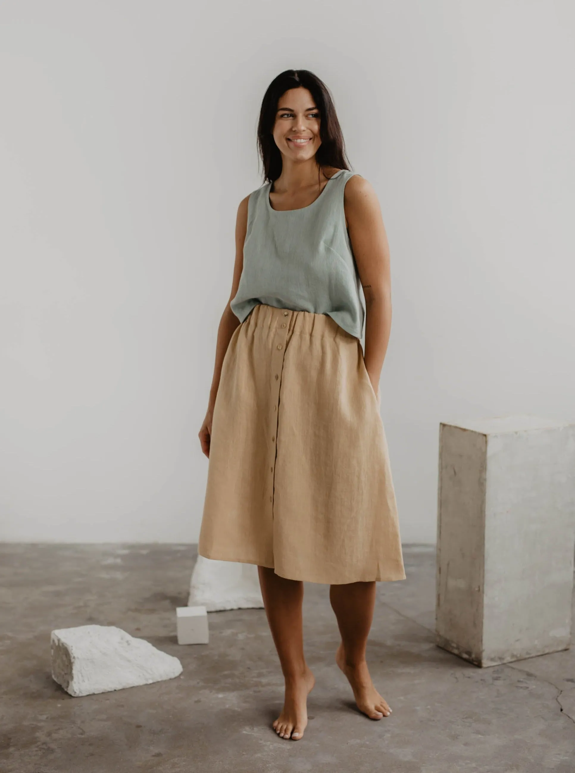 Linen pinafore top ELLA - Sage Green