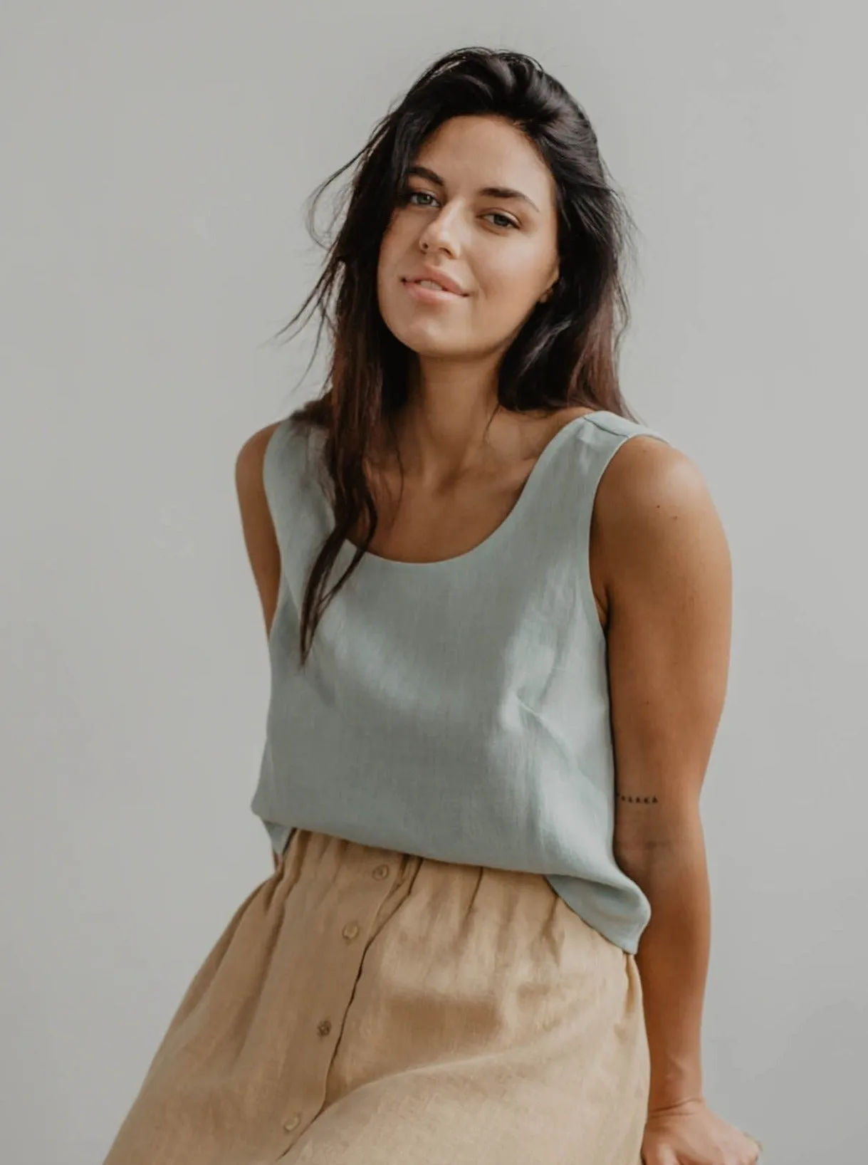 Linen pinafore top ELLA - Sage Green