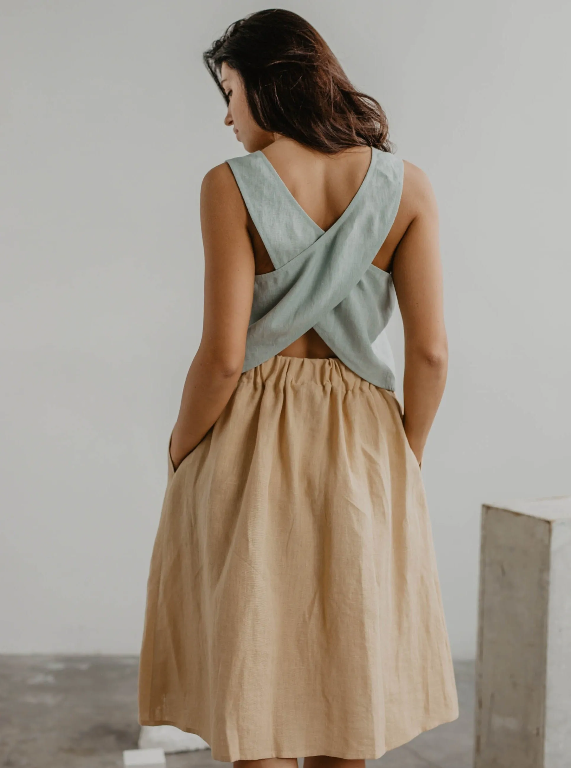 Linen pinafore top ELLA - Sage Green