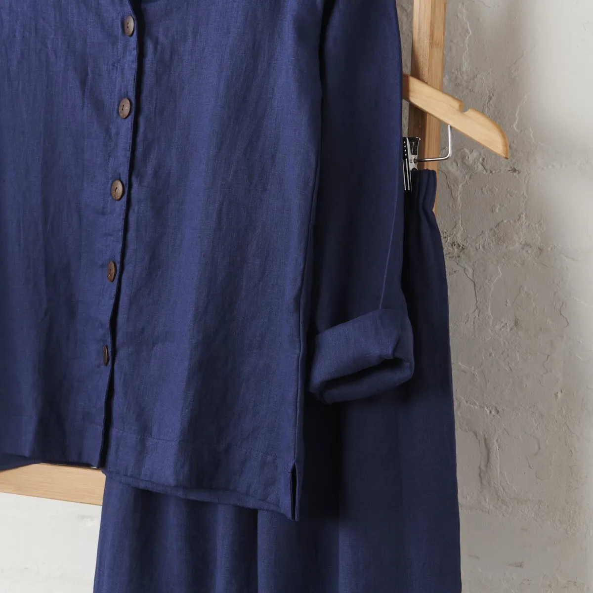 Linen Pyjama Set in Navy