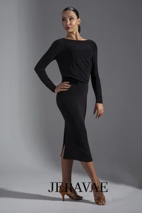 Long Black Latin/Club Dance Practice Dress with Long Sleeves PRA 571a