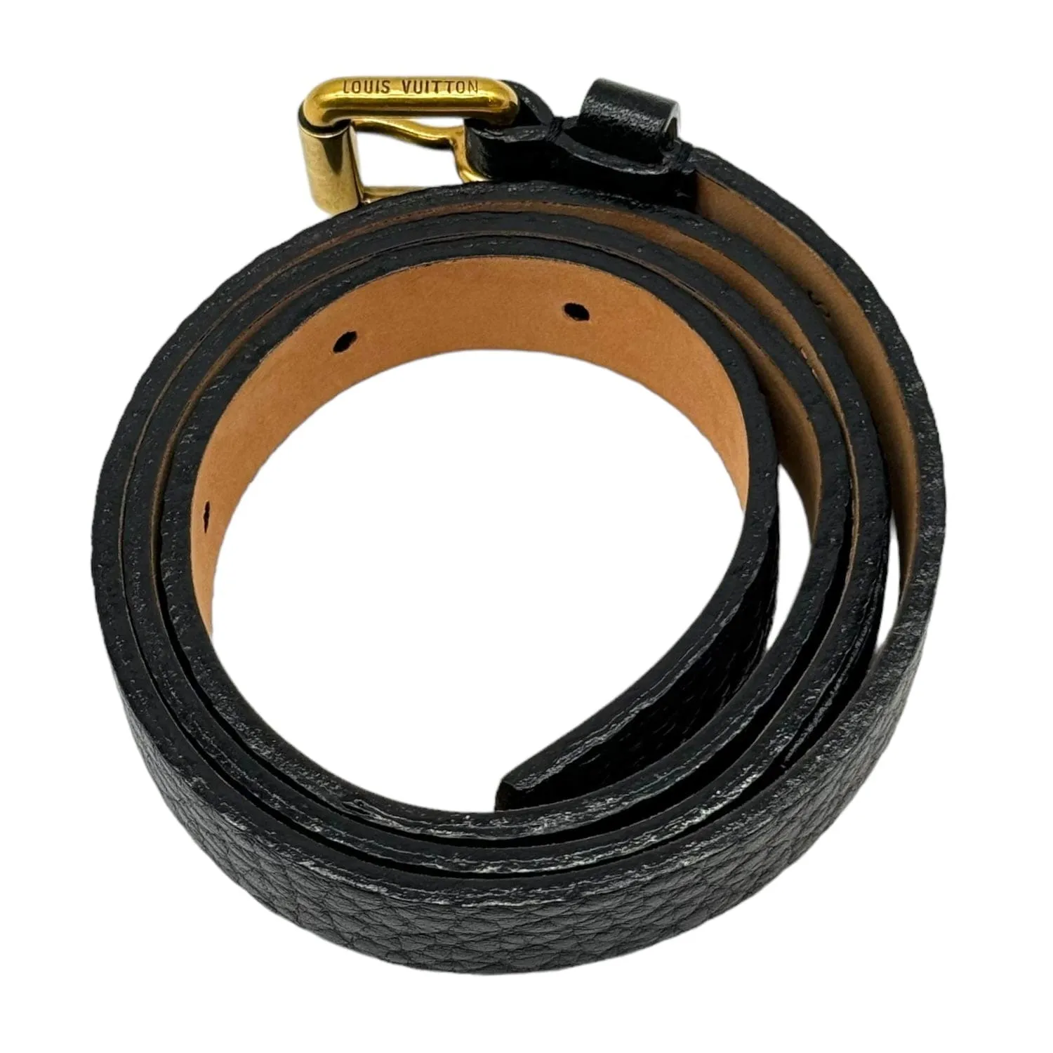 LOUIS VUITTON Pebbled Leather Belt with Gold-Tone Buckle - Black