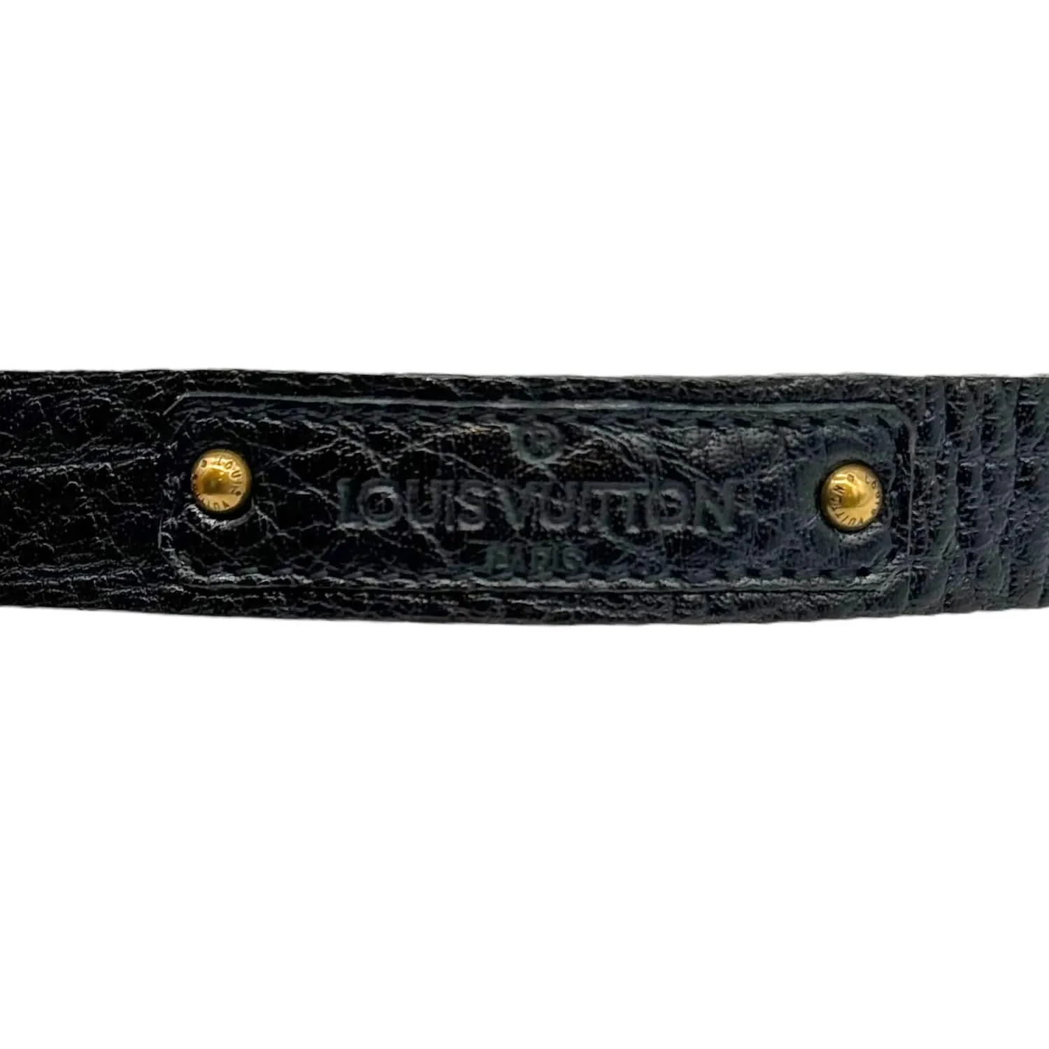 LOUIS VUITTON Pebbled Leather Belt with Gold-Tone Buckle - Black