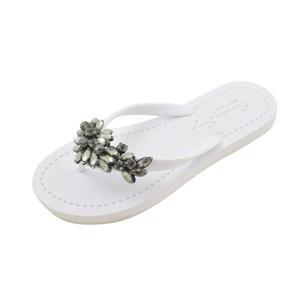 Manhattan Black - Crystal Stones Embellished Flat Flip Flops Sandal