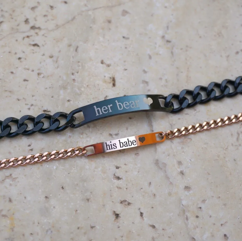 Matching Couple Bracelet Sets with Custom Engraving